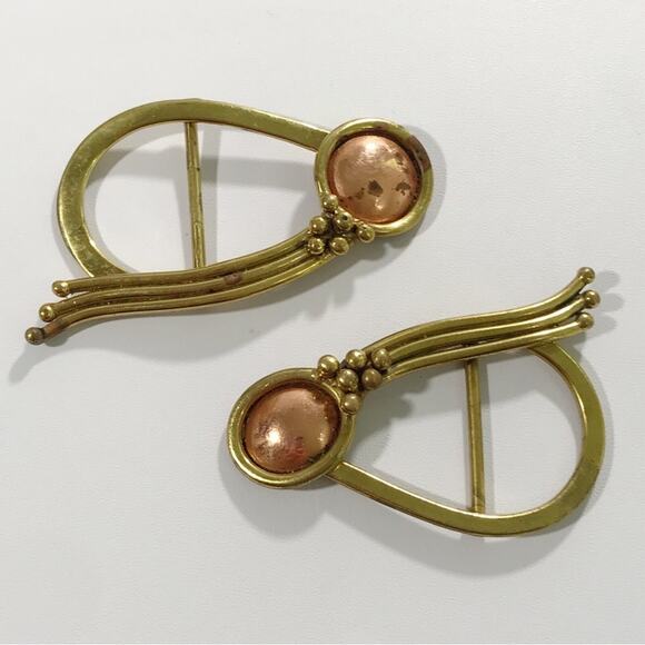 Vintage Handcrafted Baldwin Signed Modernist Copper and Brass Scarf Belt Buckle - Picture 7 of 14